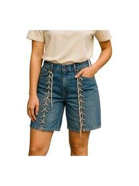 Rehab Lab Lace Up Denim Shorts Womens S Stretch Cutoff 5 Pocket Sexy NWT